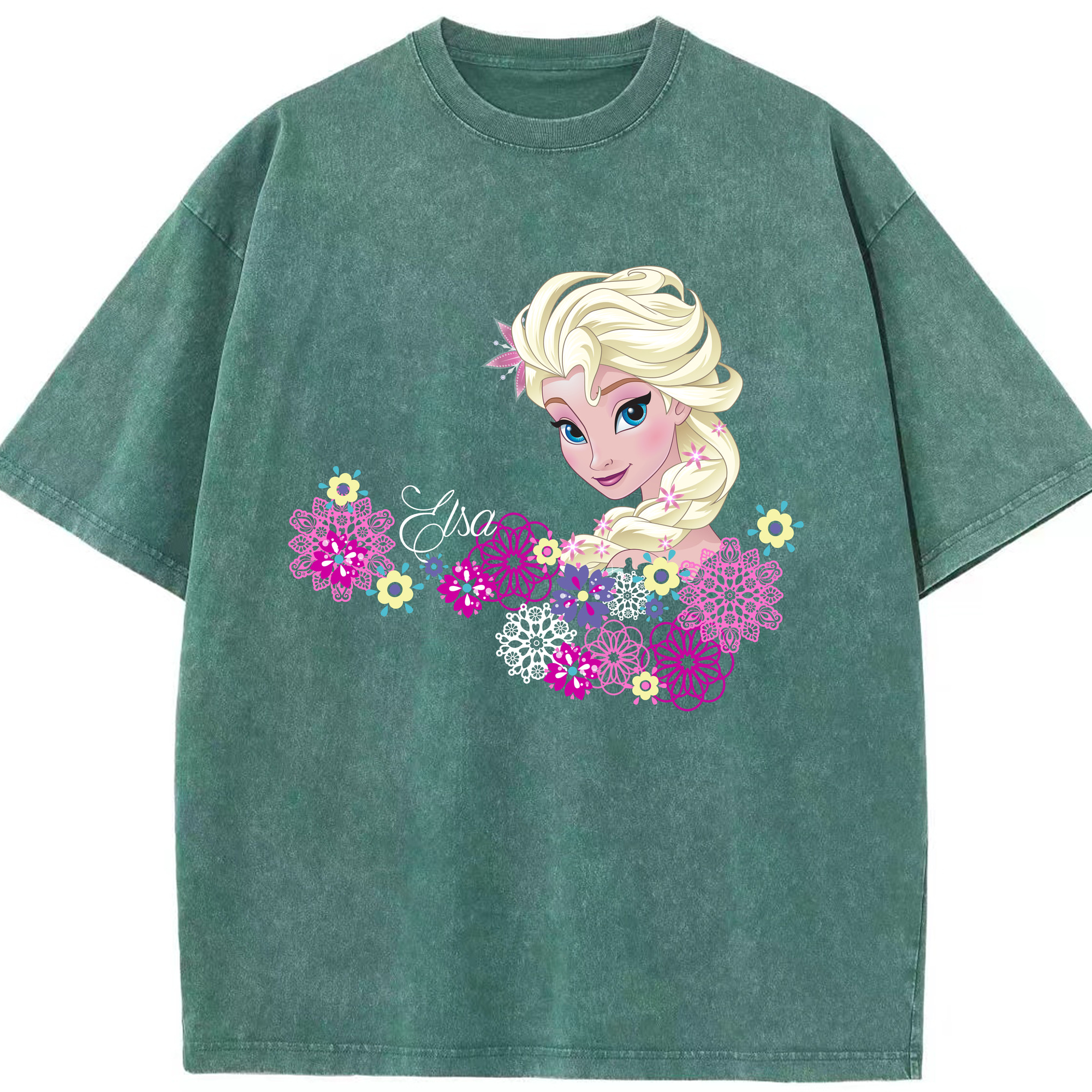 （画像用） アナと雪の女王 アンナ エルサ Frozen Anna Elsa 綿100% ヴィンテージ風 半袖Tシャツ（フロントプリント）